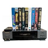 LL - Toshiba M-447 VHS Player with Remote and Lot of 9 VHS Movies