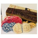 LL - Large Craft Lot with Embroidery Floss, Sewing Needles, Thread, Trims, and Yarn in Decorative Container