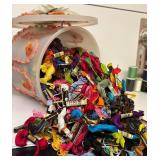 LL - Large Craft Lot with Embroidery Floss, Sewing Needles, Thread, Trims, and Yarn in Decorative Container