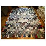 LL - Handmade Vintage Heavy Denim Quilt Patchwork 97x86 Inches