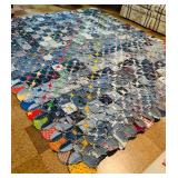 LL - Handmade Vintage Heavy Denim Quilt Patchwork 97x86 Inches