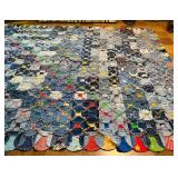 LL - Handmade Vintage Heavy Denim Quilt Patchwork 97x86 Inches
