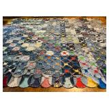 LL - Handmade Vintage Heavy Denim Quilt Patchwork 97x86 Inches