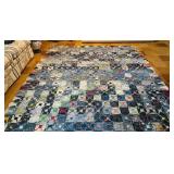 LL - Handmade Vintage Heavy Denim Quilt Patchwork 97x86 Inches