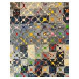 LL - Handmade Vintage Heavy Denim Quilt Patchwork 97x86 Inches