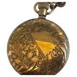K - American Waltham Vintage Pocket Watch with Ornate Case and Chain