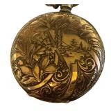 K - American Waltham Vintage Pocket Watch with Ornate Case and Chain