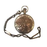 K - American Waltham Vintage Pocket Watch with Ornate Case and Chain
