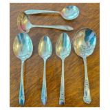K - Collection of 6 Vintage Silver Plate Serving Spoons and Ladles