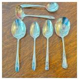 K - Collection of 6 Vintage Silver Plate Serving Spoons and Ladles