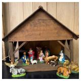 LL - Vintage Nativity Scene Manger Set with Figures and Animals