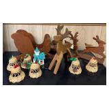 LL - Assorted Wooden Reindeer, Sleigh, Wicker Bells, and Lighted Church Christmas Decorations