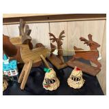 LL - Assorted Wooden Reindeer, Sleigh, Wicker Bells, and Lighted Church Christmas Decorations