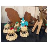 LL - Assorted Wooden Reindeer, Sleigh, Wicker Bells, and Lighted Church Christmas Decorations