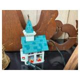 LL - Assorted Wooden Reindeer, Sleigh, Wicker Bells, and Lighted Church Christmas Decorations