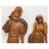 27" Vintage Hand Carved Wooden Man And Woman Harvester Figures