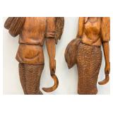 27" Vintage Hand Carved Wooden Man And Woman Harvester Figures