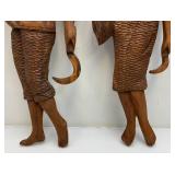 27" Vintage Hand Carved Wooden Man And Woman Harvester Figures