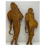 27" Vintage Hand Carved Wooden Man And Woman Harvester Figures