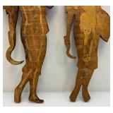 27" Vintage Hand Carved Wooden Man And Woman Harvester Figures