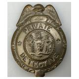 Vintage Private Detective Badge 1 1/4" x 2 3/8"