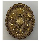 Vintage Ornate Tin Cameo Brooch 1 3/4" x 2 1/8"