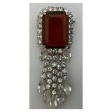 Vintage Ornate Bejeweled Brooch  1" x 2 3/4"