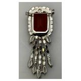 Vintage Ornate Bejeweled Brooch  1" x 2 3/4"