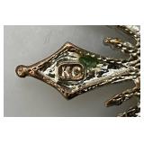 Vintage KC Aurora Borealis Rhinestone Flower Burst Brooch Silver -Tone 2 Inch