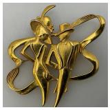 Vintage JJ Jonette Jewelry Art Deco Gold Tone Man And Woman Brooch