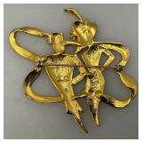 Vintage JJ Jonette Jewelry Art Deco Gold Tone Man And Woman Brooch