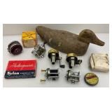 Misc. Vintage Fdishing Items And Cork Duck Decoy