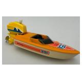 Vintage Miniature Ski Streak Wind Up Plastic Bathtub Boat (WORKS)