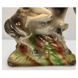 Antique Chalkware Indian Chief On Horse Sculpture 10 3/4" H  x 8 1/2" W x 2 1/2"