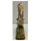 Antique Chalkware Indian Chief On Horse Sculpture 10 3/4" H  x 8 1/2" W x 2 1/2"