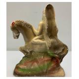 Antique Chalkware Indian Chief On Horse Sculpture 10 3/4" H  x 8 1/2" W x 2 1/2"