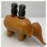 Small Wooden Elephant Salt And Pepper Shakers & Toothpick Holder