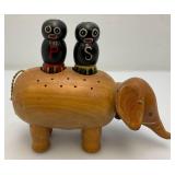Small Wooden Elephant Salt And Pepper Shakers & Toothpick Holder