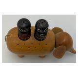 Small Wooden Elephant Salt And Pepper Shakers & Toothpick Holder