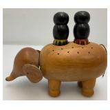 Small Wooden Elephant Salt And Pepper Shakers & Toothpick Holder