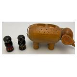 Small Wooden Elephant Salt And Pepper Shakers & Toothpick Holder