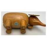 Small Wooden Elephant Salt And Pepper Shakers & Toothpick Holder