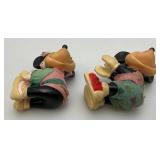 Vintage Mid Century Disney Mickey And Minnie Mouse Pancil Huggers/Straw Toppers Rubber With Clip On hands