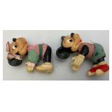 Vintage Mid Century Disney Mickey And Minnie Mouse Pancil Huggers/Straw Toppers Rubber With Clip On hands