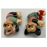Vintage Mid Century Disney Mickey And Minnie Mouse Pancil Huggers/Straw Toppers Rubber With Clip On hands