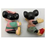 Vintage Mid Century Disney Mickey And Minnie Mouse Pancil Huggers/Straw Toppers Rubber With Clip On hands
