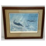 27" x 33" Framed Behind Glass Les C. Kouba Pencil Signed 98/2500 " Walleyes Feeding On The Flats" Print