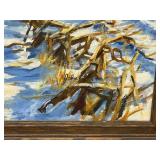 Framed Duck Painting in Snowy Cornfield - Signed by John