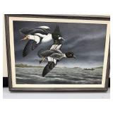 R. Schiebel 1999 Framed Painting of Ducks in Flight