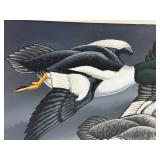 R. Schiebel 1999 Framed Painting of Ducks in Flight